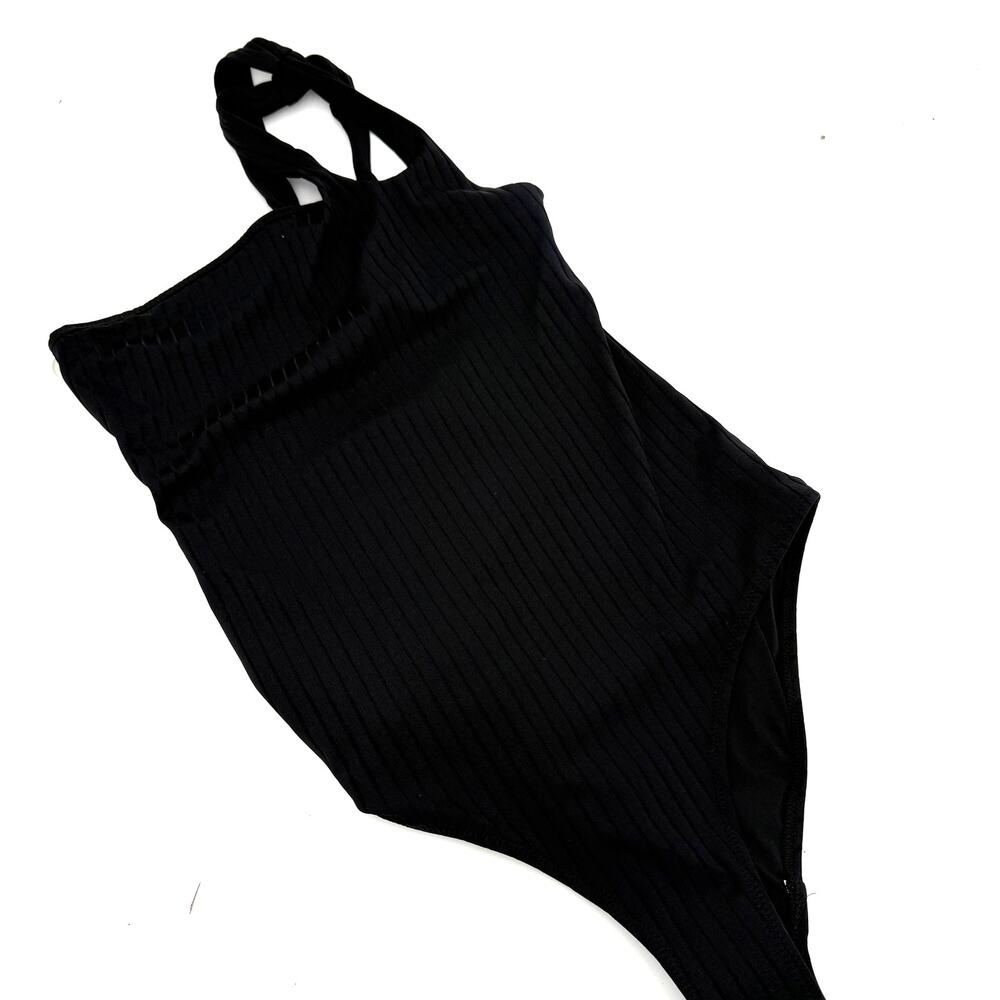 Aerie Women's Black One Piece Ribbed Full Coverage Swimsuit Size Small Long